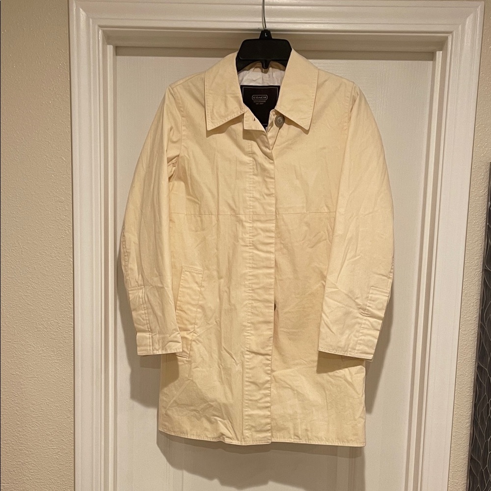 Coach Yellow Sateen Walking Trench Coat Jacket Signature Lining Size XS - Picture 2 of 15